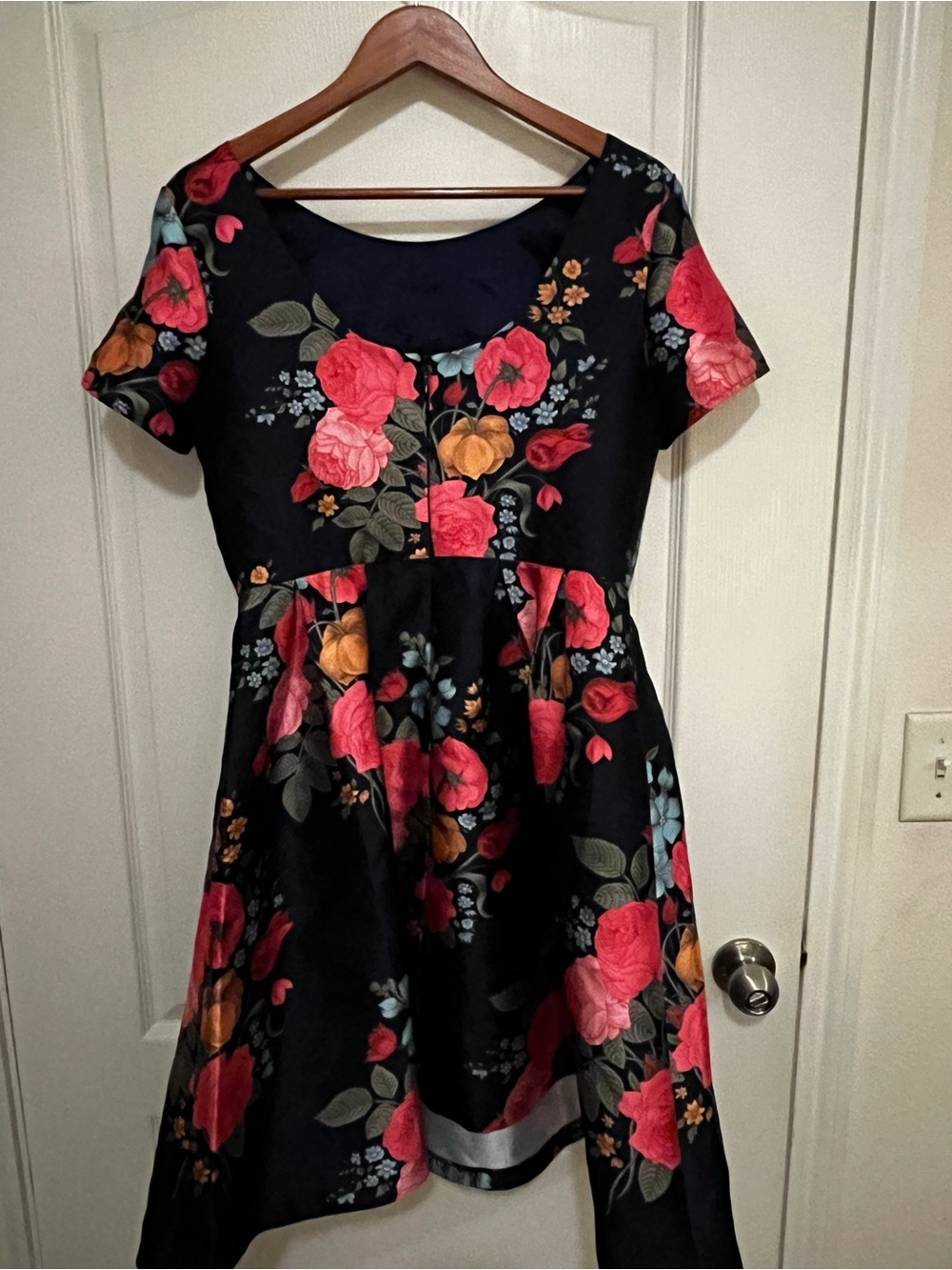 Chi Chi London Navy Floral Fit-and-Flare Dress with Pink Rose Print - Picture 3 of 8